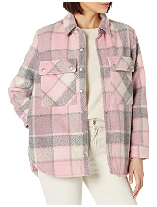 [BLANKNYC] womens Oversized Plaid Flannel Shacket, Comfortable Long Sleeve & Stylish Shirt Jacket