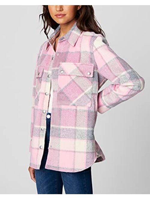 [BLANKNYC] womens Oversized Plaid Flannel Shacket, Comfortable Long Sleeve & Stylish Shirt Jacket