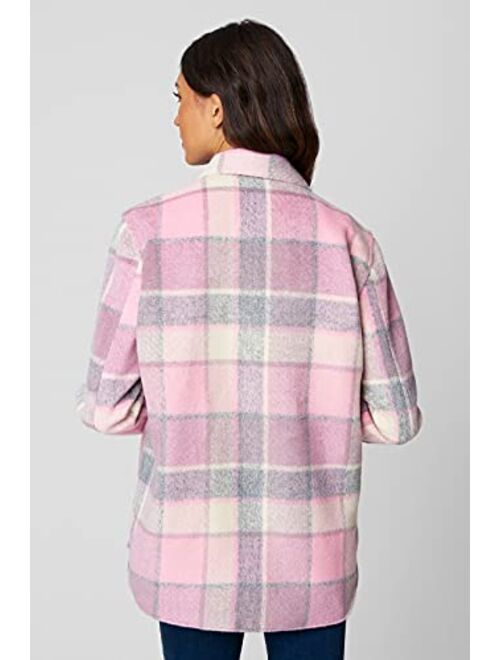 [BLANKNYC] womens Oversized Plaid Flannel Shacket, Comfortable Long Sleeve & Stylish Shirt Jacket