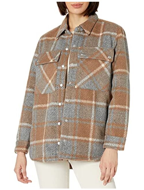 [BLANKNYC] womens Oversized Plaid Flannel Shacket, Comfortable Long Sleeve & Stylish Shirt Jacket