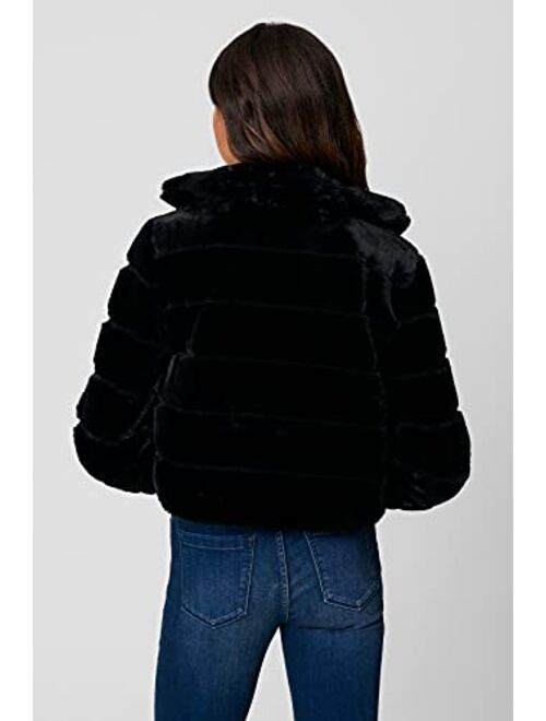 [BLANKNYC] Women's Black High Collar Cropped Faux Fur Jacket