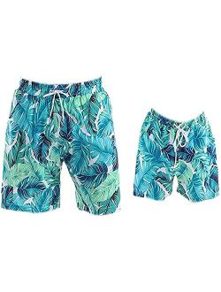 Louvton Family Matching Swimsuit Father and Son Floral Print Beachwear Swimwear Sets Daddy and Me Swimming Trunk