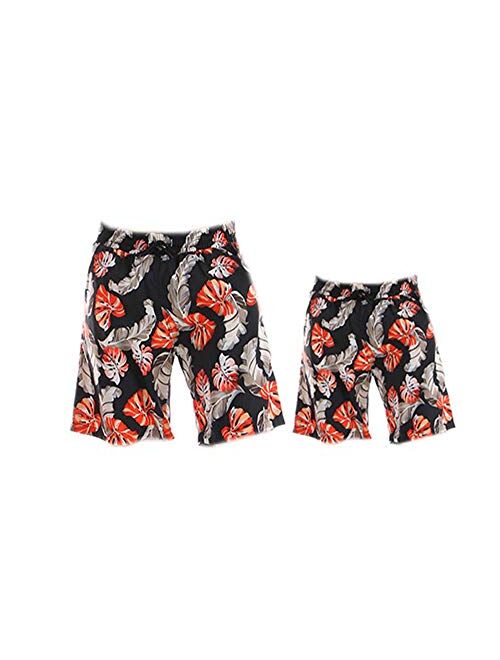 Louvton Family Matching Swimsuit Father and Son Floral Print Beachwear Swimwear Sets Daddy and Me Swimming Trunk