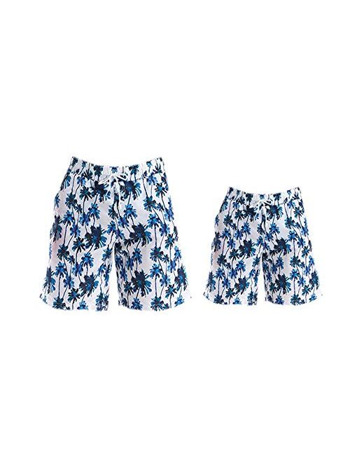 Louvton Family Matching Swimsuit Father and Son Floral Print Beachwear Swimwear Sets Daddy and Me Swimming Trunk