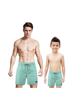 Yubikwete Father and Son Swimtrunks Quick Dry Family Matching Drawsting Closed Boardshort Side Pocket Lightweight with Mesh Lining