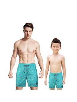 Yubikwete Father and Son Swimtrunks Quick Dry Family Matching Drawsting Closed Boardshort Side Pocket Lightweight with Mesh Lining