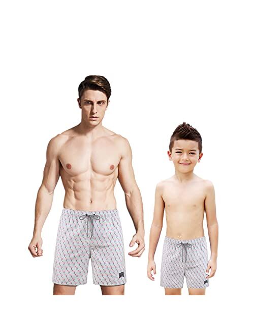 Yubikwete Father and Son Swimtrunks Quick Dry Family Matching Drawsting Closed Boardshort Side Pocket Lightweight with Mesh Lining