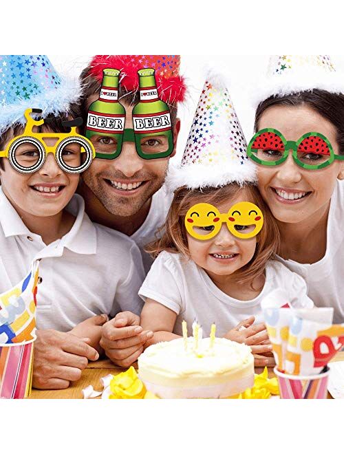 Pixipy Funny Paperboard Photo Booth Props Glasses - 30-Pack Paper Party Glasses for Adults and Kids - Fun Novelty Party Favors Accessories for Birthdays, Luau and Summer 