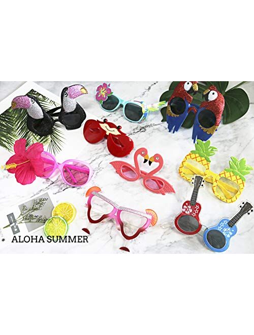 Ocean Line Luau Party Sunglasses - 9 Pairs Funny Hawaiian Glasses, Tropical Fancy Dress Props, Fun Summer Kids Party Favors, Beach Themed Party Supplies Decoration