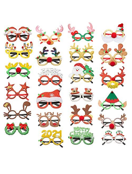 Crafare Christmas Eyeglasses Frame 24pc Holiday Party Decoration Costume Eyeglasses Creative Funny Eyewear for Xmas Holiday Favors Assorted Styles