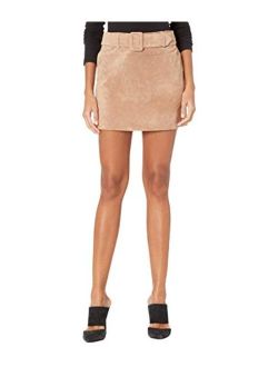 Women's Real Suede Self Belt Mini Skirt, Stylish & Trendy Leather Miniskirt