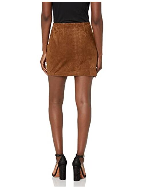 [BLANKNYC] Womens Luxury Clothing Real Suede Mini Skirt with Snap Front, Comfortable & Stylish