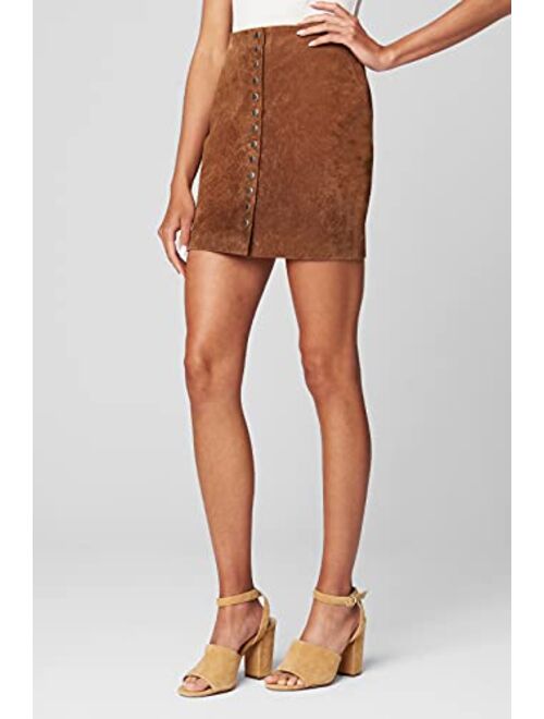 [BLANKNYC] Womens Luxury Clothing Real Suede Mini Skirt with Snap Front, Comfortable & Stylish