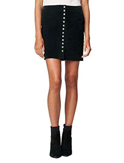 [BLANKNYC] Womens Luxury Clothing Real Suede Mini Skirt with Snap Front, Comfortable & Stylish