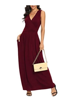 LILBETTER Women Sleeveless Deep V Neck Loose Plain Long Maxi Casual Dress