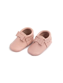 Soft Sole Leather Bow Moccasins, Baby Girl Shoes , Sizes 1-5, Multiple Colors