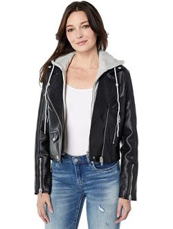 Blank NYC Black Faux Leather Meant to be Moto Jacket with Removable Hood
