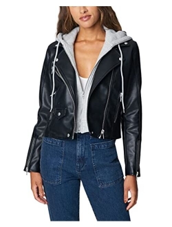 Blank NYC Black Faux Leather Meant to be Moto Jacket with Removable Hood