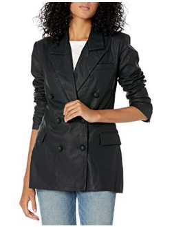 Double Breasted Long Faux Leather Blazer