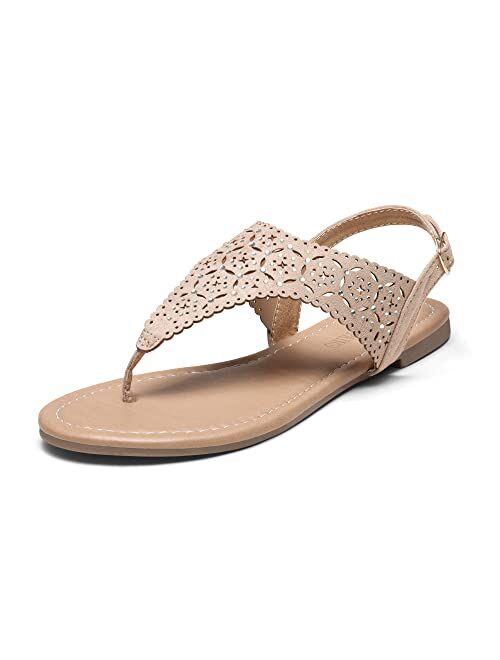 DREAM PAIRS Women's Rhinestone Casual Wear Cut Gladiator Flat Sandals Beach Dressy T-Strap Thong Sandals