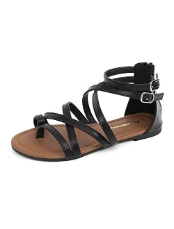 FUNKYMONKEY Girls Gladiator Strap Sandals Flat Fisherman Thong Cross Strappy Sandals