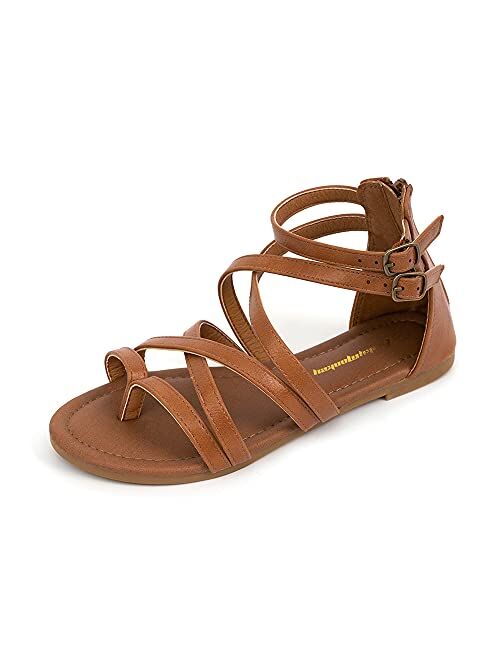 FUNKYMONKEY Girls Gladiator Strap Sandals Flat Fisherman Thong Cross Strappy Sandals