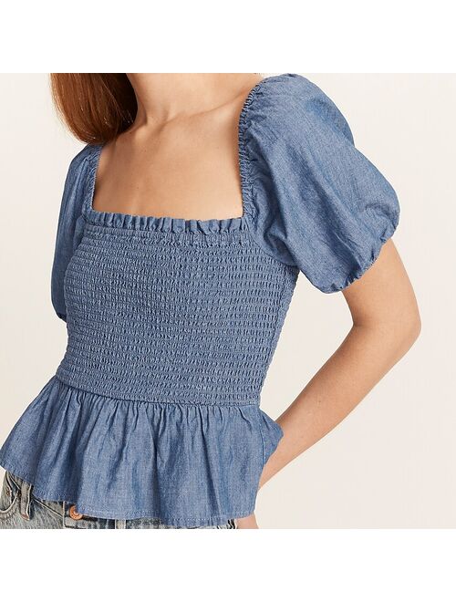 J.Crew Squareneck smocked chambray top