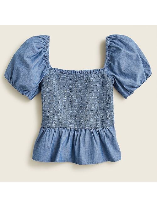 J.Crew Squareneck smocked chambray top