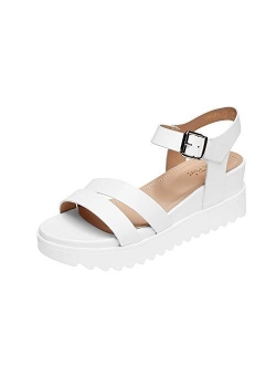 Womens Cute Ankle Strap Open Toe Comfortable Platform Wedge Sandals Shoes