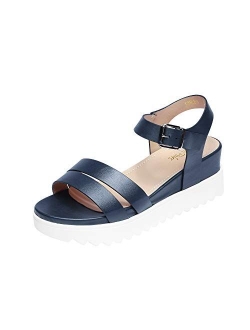 Womens Cute Ankle Strap Open Toe Comfortable Platform Wedge Sandals Shoes