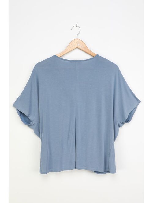 Lulus What A Twist Dusty Blue Twist Front Dolman Sleeve Top