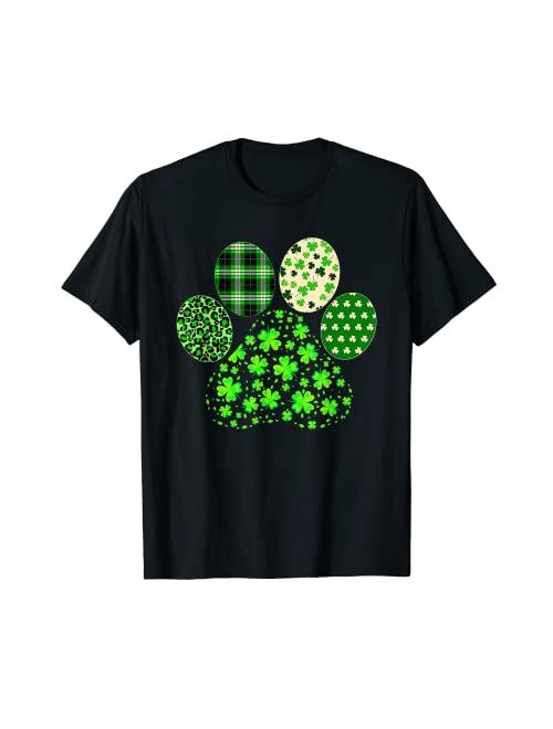 Unknown Irish Cute Dog Paw Clovers St Patrick's Day Lucky Shamrock T-Shirt