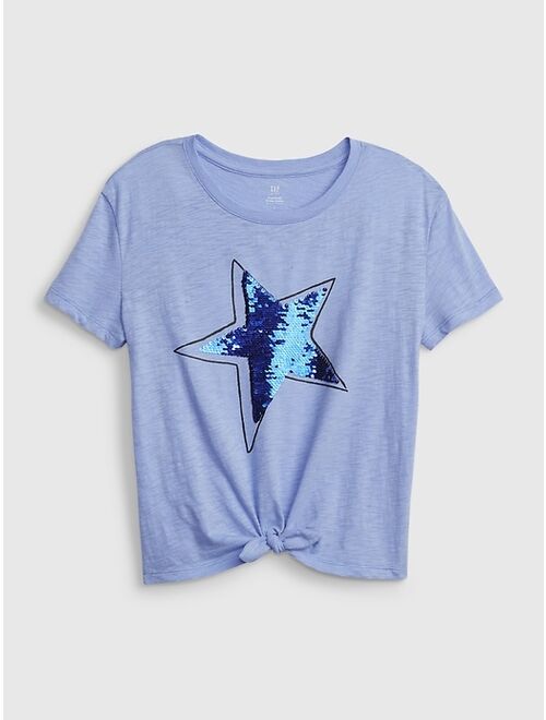 GAP Kids 100% Organic Cotton Flippy Sequin Tie-Front Graphic T-Shirt