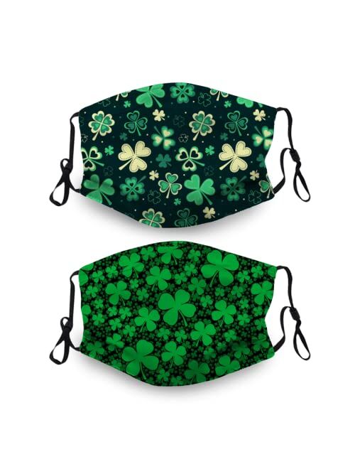 Kicoyuaz St.Patrick's Day Face Mask,Luck Shamrock Mask Reusable Washable Balaclavas with 4 Filters for Women Man Youth