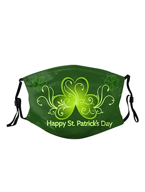 Auodonw St. Patrick's Day Face Mask With 2 Filters,Balaclavas Washable Shamrock Adjustable Reusable Bandana For Men Women