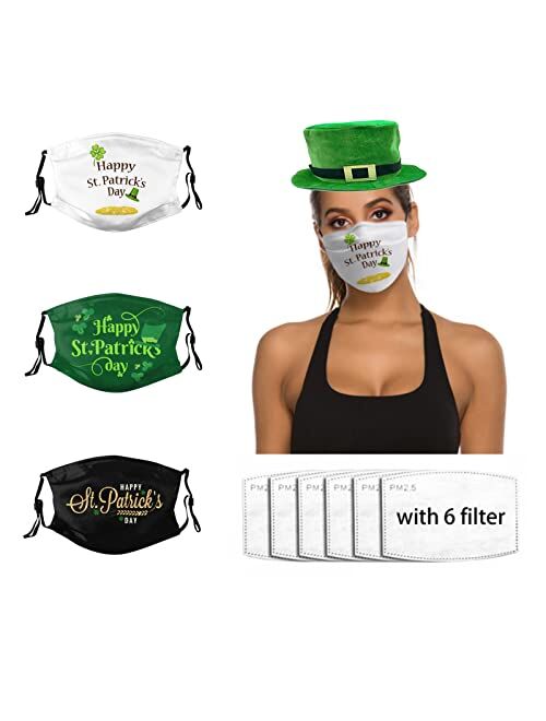 Lanyanlei 3 PCS Happy St. Patrick's Day Face Mask with 6 Filters Adjustable Masks Unisex Breathable Reusable Cloth Mask