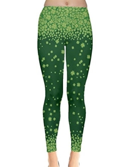 CowCow Womens Green Shamrock St Patricks Day Clover Leaves Leprechauns Leggings, XS-5XL