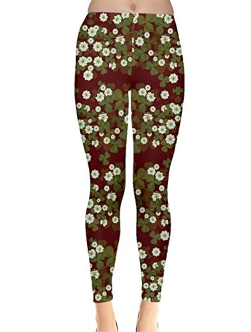 CowCow Womens Green Shamrock St Patricks Day Clover Leaves Leprechauns Leggings, XS-5XL