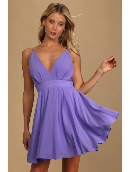 Lulus Save Me a Dance Lavender Pleated V-Neck Skater Dress