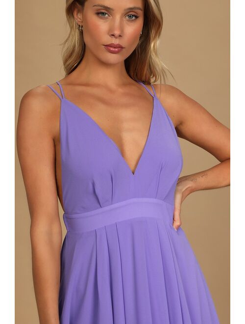 Lulus Save Me a Dance Lavender Pleated V-Neck Skater Dress