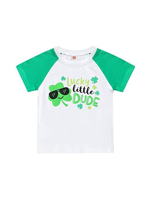 Zoiuytrg Toddler Baby Boy St. Patrick's Day Outfit Tops Summer Short Sleeve Clover Lucky Little Dude Cotton T-Shirt Clothes