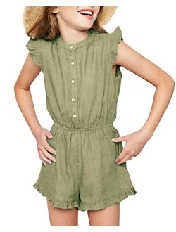 Goranbon Girls' Romper Kids Cute Jumpsuits Button Down Ruffle Sleeveless Summer Clothes