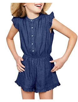 Goranbon Girls' Romper Kids Cute Jumpsuits Button Down Ruffle Sleeveless Summer Clothes