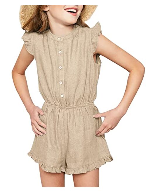 Goranbon Girls' Romper Kids Cute Jumpsuits Button Down Ruffle Sleeveless Summer Clothes