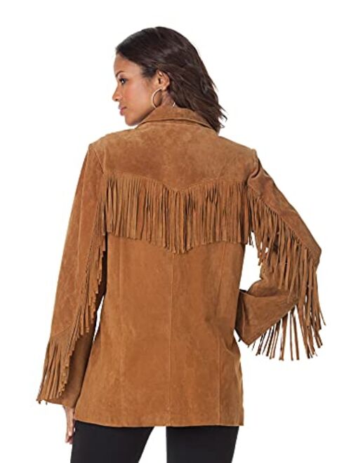 Roamans Women's Plus Size Fringe Suede Jacket