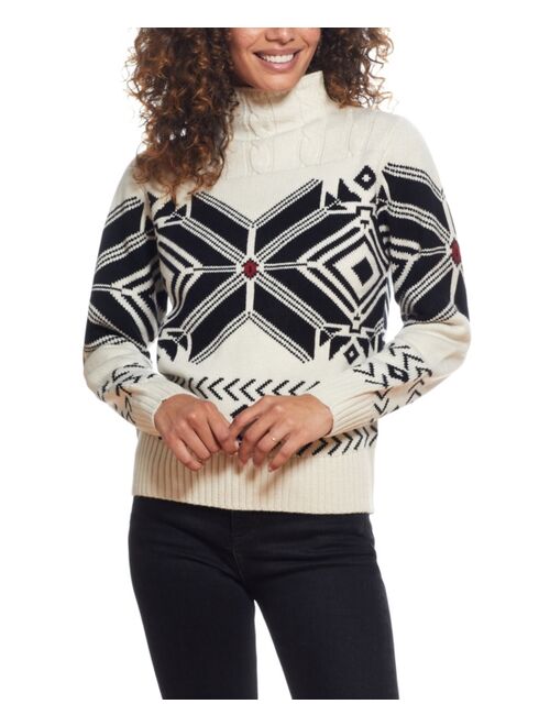 Weatherproof Vintage Women's Big Snowflake Cable Funnel Neck Sweater