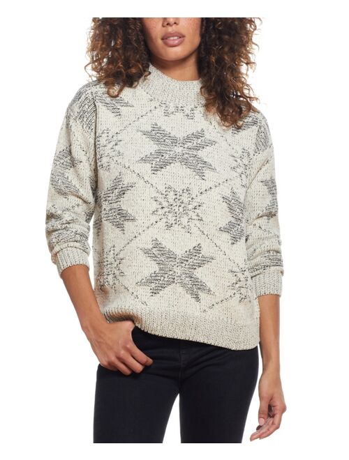 Weatherproof Vintage Women's Plaited Chenille Snowflake Mock Neck Sweater