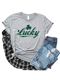 Chulianyouhuo Women St Patricks Day Raglan Shirt Casual Color Block Irish T-Shirt Loose Fit Green Leaf Printed Tee Tops