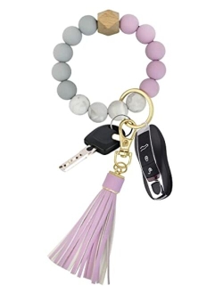 Pusunas Key Chains Women Silicone Key Ring Bracelet Keychain Portable Wristlet Beaded Stylish And Cute Bangle Chains