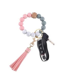 Pusunas Key Chains Women Silicone Key Ring Bracelet Keychain Portable Wristlet Beaded Stylish And Cute Bangle Chains